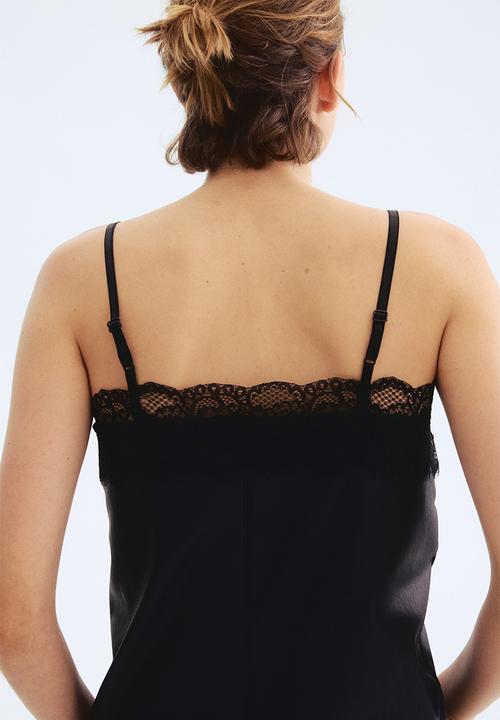 H&M - Lace-trimmed strappy top - black