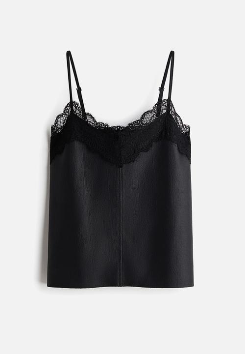 H&M - Lace-trimmed strappy top - black