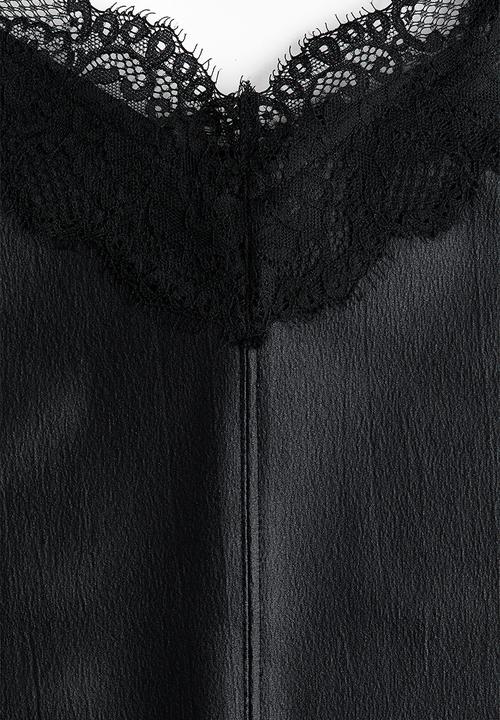 H&M - Lace-trimmed strappy top - black