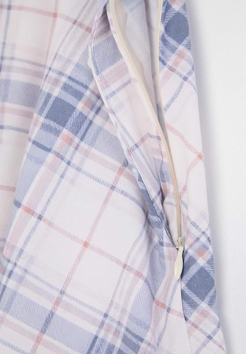 Trendyol - Plaid Lace Detail Asymmetric Skirt - White & Blue