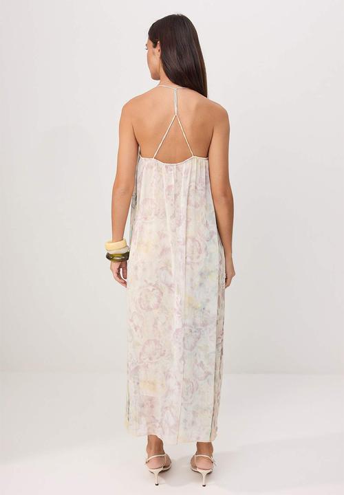 Trendyol - Floral Polo Collar Chiffon Maxi Dress - Multicolour