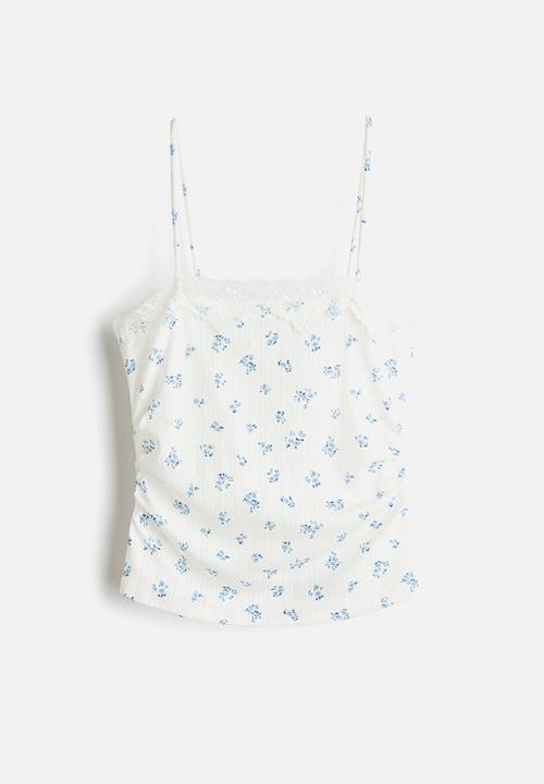 H&M - Pointelle strappy top - white/blue floral
