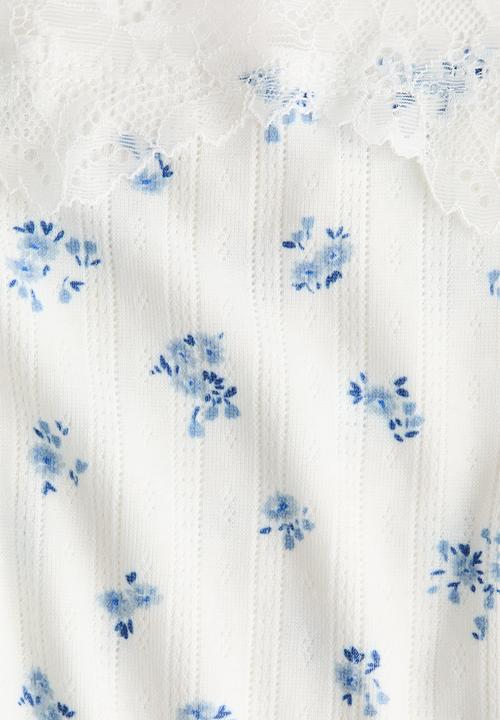 H&M - Pointelle strappy top - white/blue floral