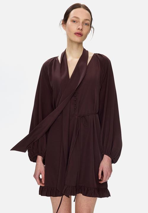 H&M - Scarf-detail dress - dark brown