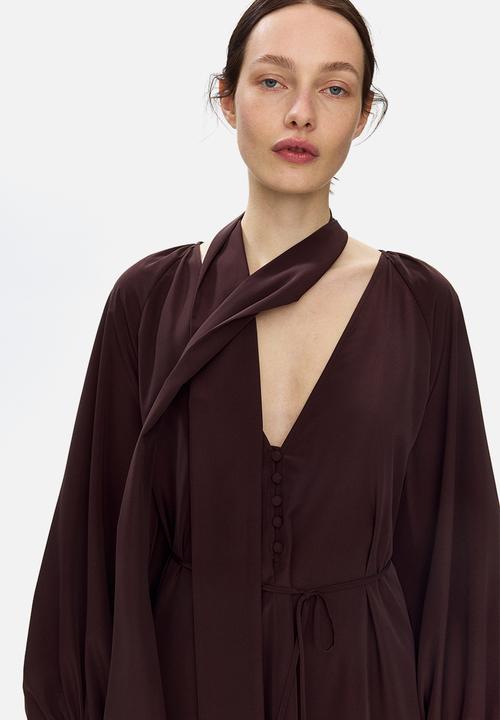 H&M - Scarf-detail dress - dark brown