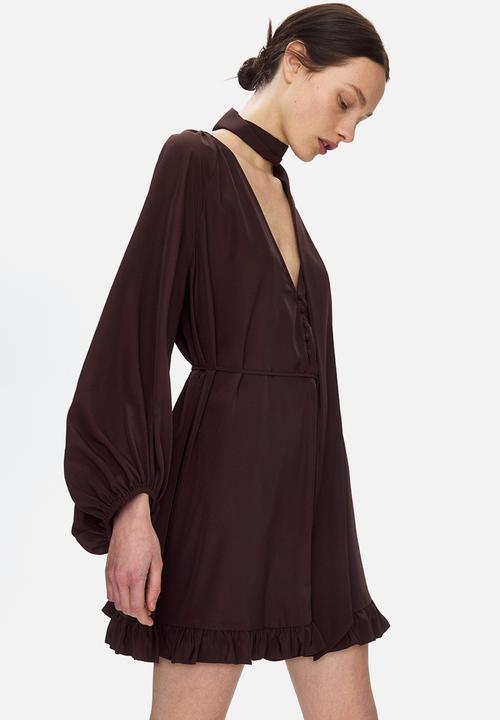 H&M - Scarf-detail dress - dark brown
