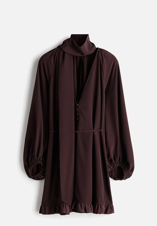 H&M - Scarf-detail dress - dark brown