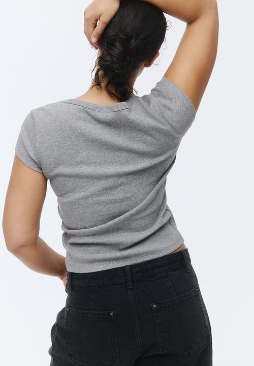 H&M - Ribbed scoop-neck t-shirt - grey marl