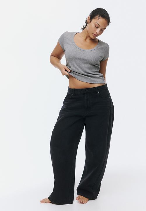 H&M - Ribbed scoop-neck t-shirt - grey marl