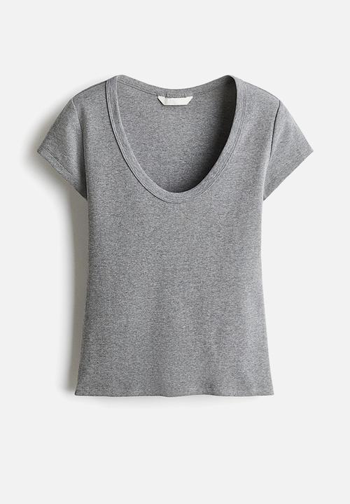 H&M - Ribbed scoop-neck t-shirt - grey marl