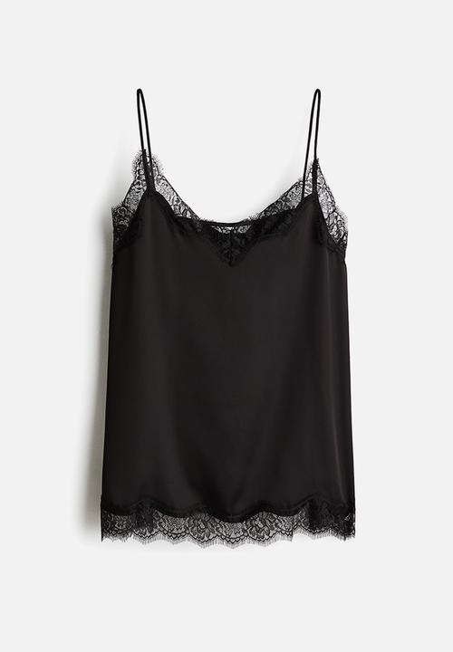 H&M - Lace-trimmed strappy top - black