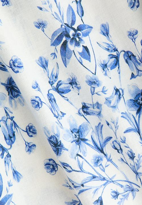 H&M - Linen-blend blouse - medium blue/floral