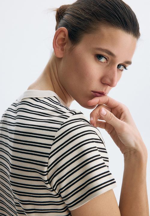 H&M - Cotton t-shirt - light beige/black striped