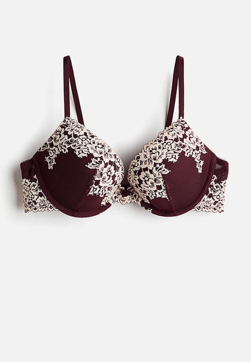 H&M - Lace Push-Up Bra - burgundy/cream