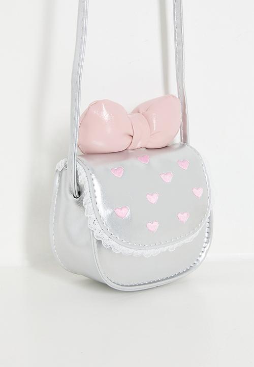 Pop Candy - Heart embossed faux leather bag - silver & pink