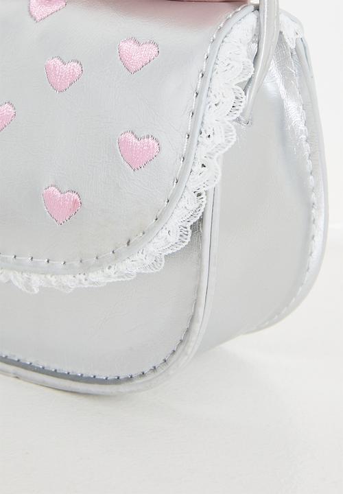 Pop Candy - Heart embossed faux leather bag - silver & pink