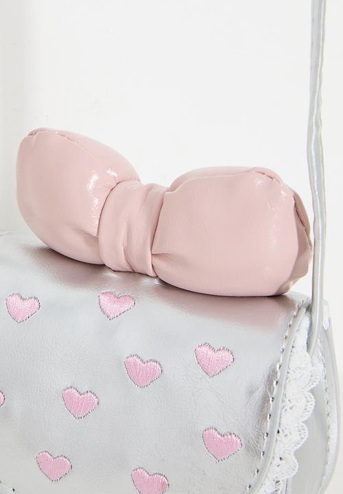 Pop Candy - Heart embossed faux leather bag - silver & pink