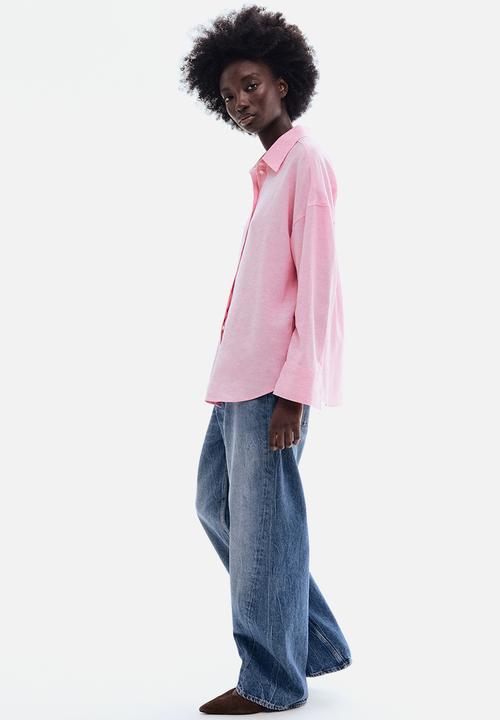 H&M - Oversized linen-blend shirt - light pink