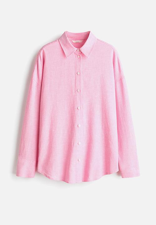 H&M - Oversized linen-blend shirt - light pink