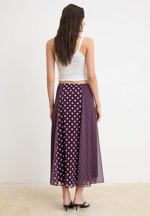 Trendyol - Polka Dot Chiffon Skirt - Burgundy