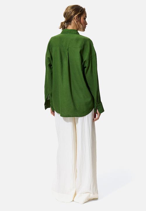 H&M - Oversized linen-blend shirt - green