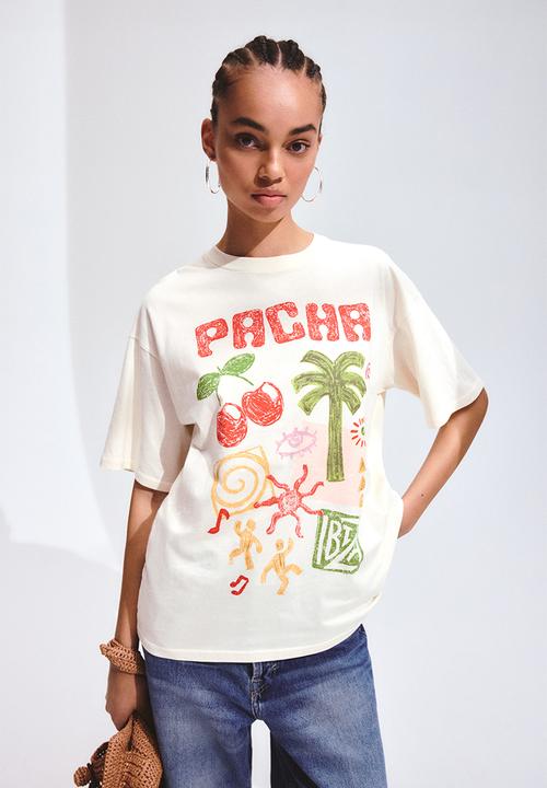 Oversized print-motif t-shirt - cream/pacha
