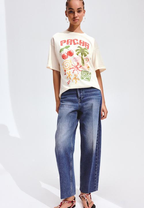 H&M - Oversized print-motif t-shirt - cream/pacha