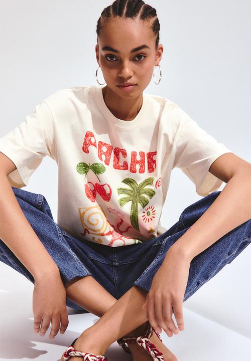H&M - Oversized print-motif t-shirt - cream/pacha