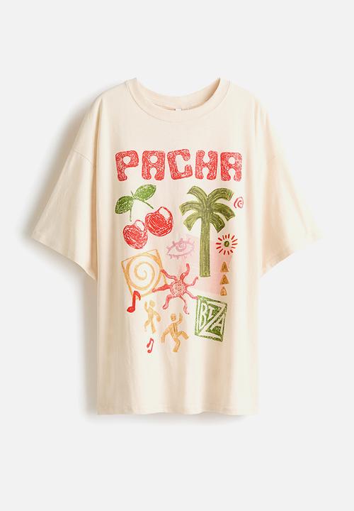 H&M - Oversized print-motif t-shirt - cream/pacha