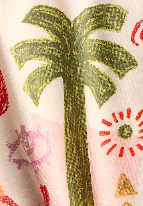 H&M - Oversized print-motif t-shirt - cream/pacha