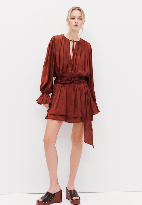 H&M - Knot-detail draped dress - rust red