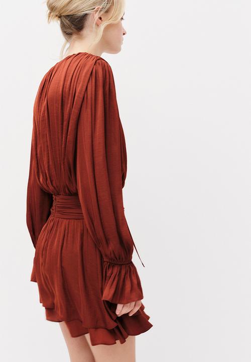 H&M - Knot-detail draped dress - rust red