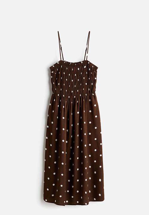H&M - Smocked strappy dress - dark brown/polka dot