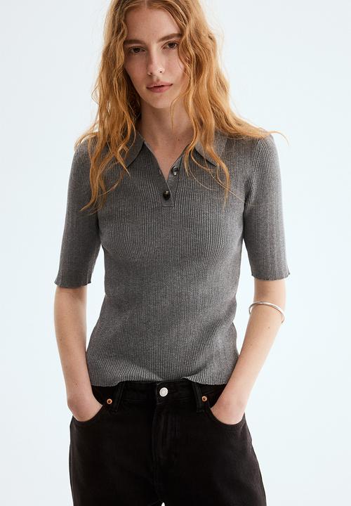 H&M - Pointelle-knit top - grey marl