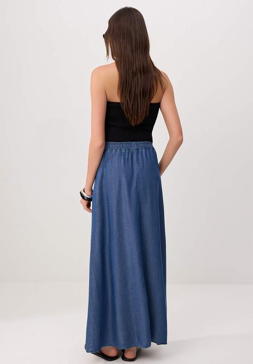 Trendyol - Draped Tencel Maxi Denim Skirt - Blue