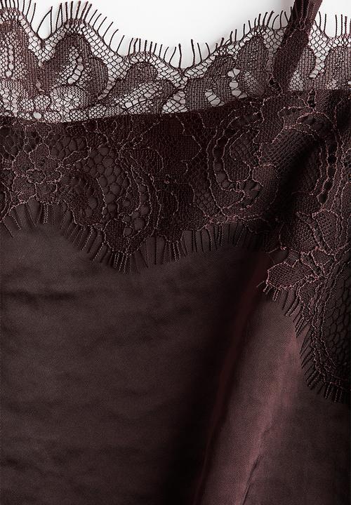 H&M - Lace-trimmed slip dress - dark brown