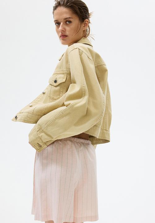 H&M - Drawstring-detail linen-blend shorts - light pink/striped