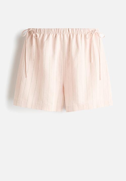 H&M - Drawstring-detail linen-blend shorts - light pink/striped