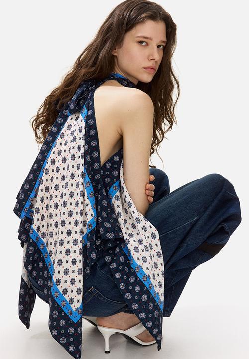 H&M - Satin halterneck top - white/patterned