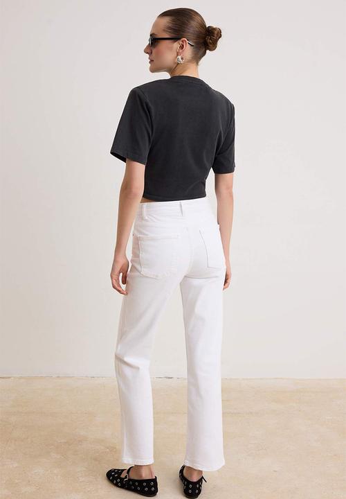 Trendyol - High-Waist Stretch Straight-Leg Jeans - Ecru