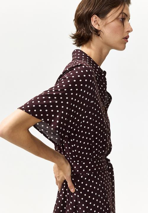H&M - Tie-belt shirt dress - dark brown/polka dot
