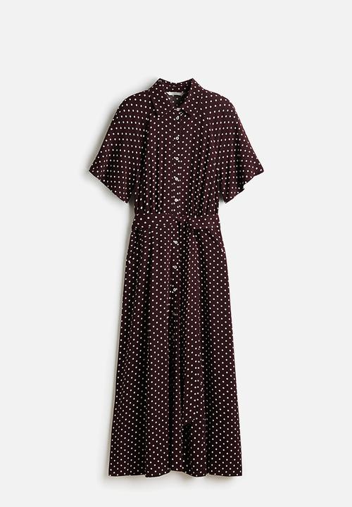 H&M - Tie-belt shirt dress - dark brown/polka dot