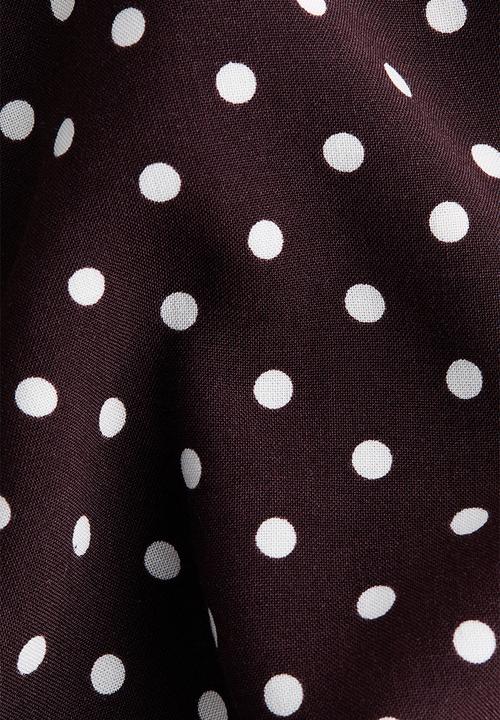 H&M - Tie-belt shirt dress - dark brown/polka dot