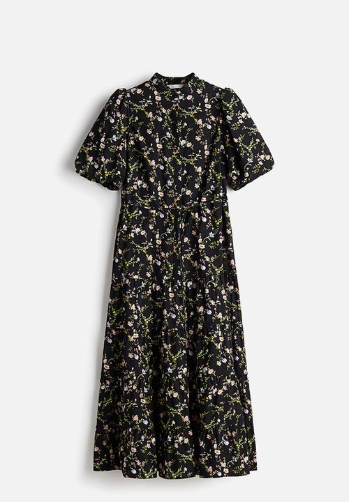 H&M - Long cotton dress - black/floral