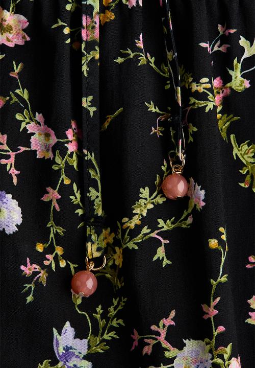 H&M - Long cotton dress - black/floral