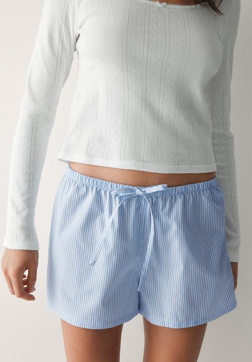 H&M - 2-pack pyjama shorts - light blue/striped