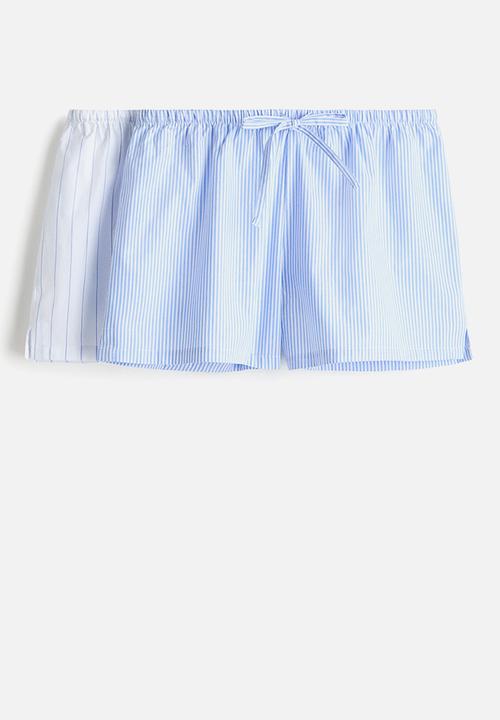 H&M - 2-pack pyjama shorts - light blue/striped