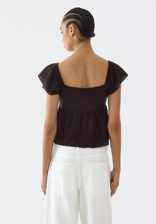 H&M - Pointelle jersey blouse - dark brown