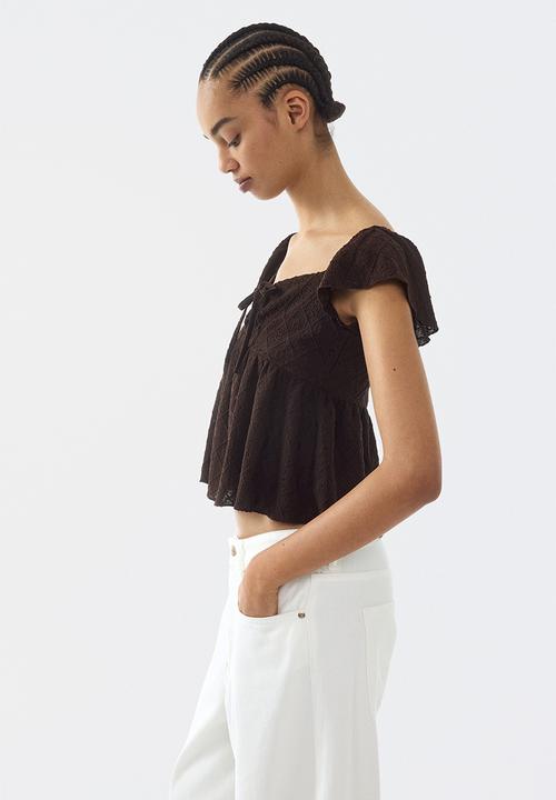 H&M - Pointelle jersey blouse - dark brown