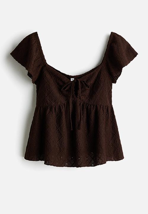 H&M - Pointelle jersey blouse - dark brown